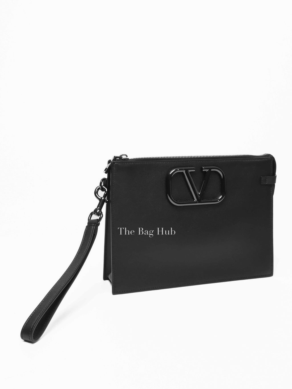 Valentino Black Leather Vlogo Signature Calfskin Pouch Bag