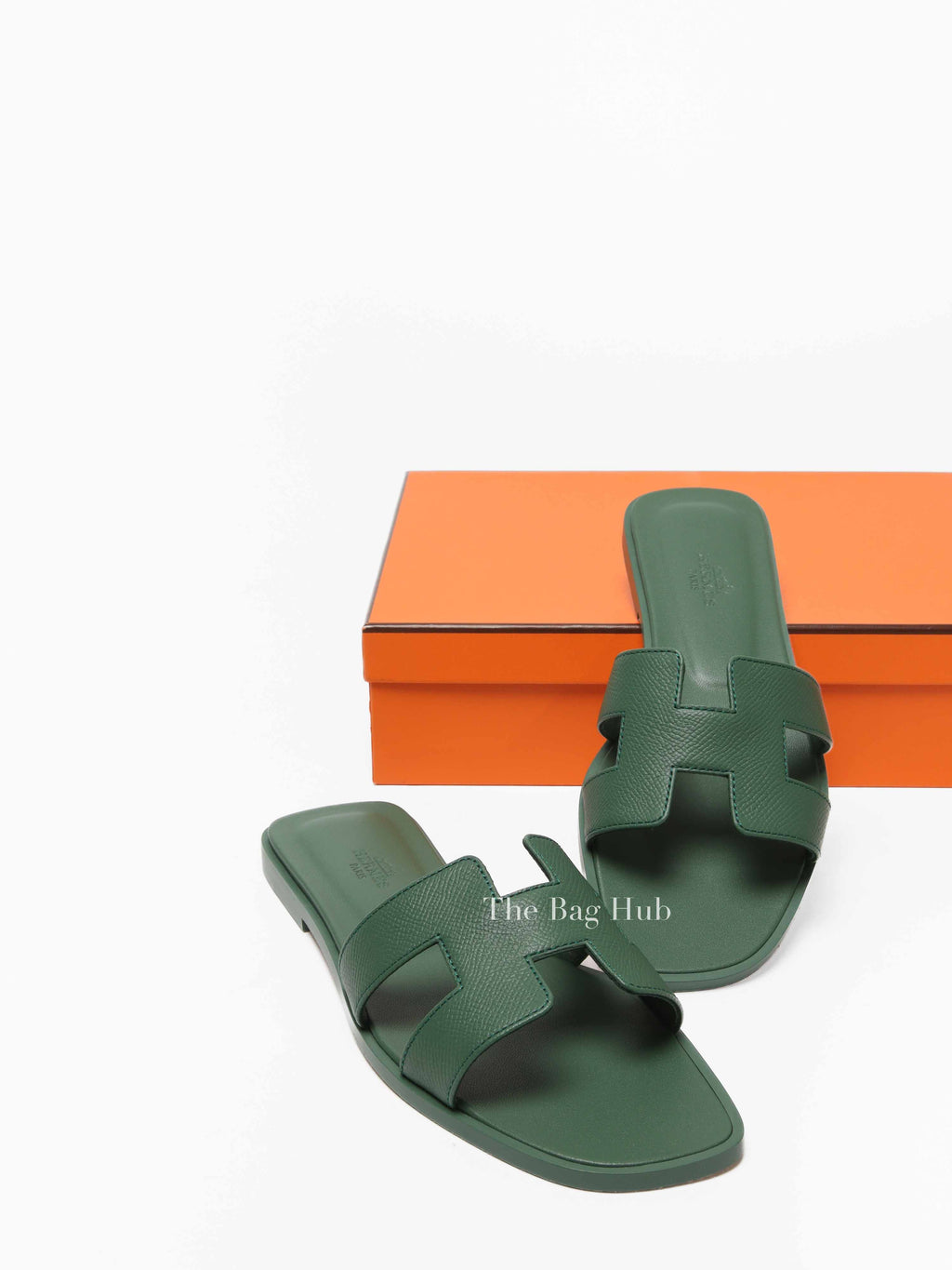 Hermes Vert Cactus Epsom Leather Oran Sandals Size 37.5