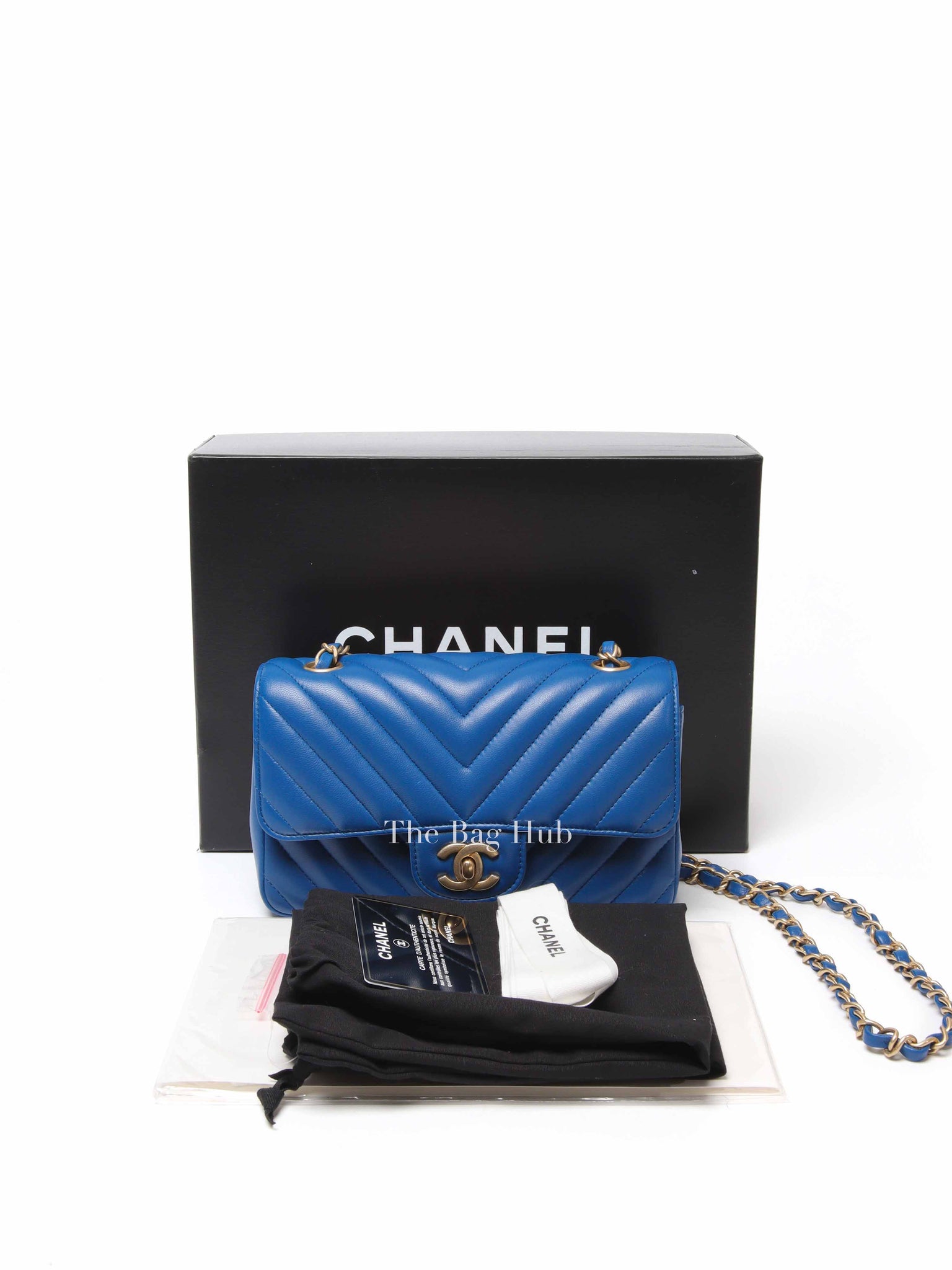Chanel Blue Chevron Quilted Lambskin Leather Classic Rectangular Mini Flap Bag