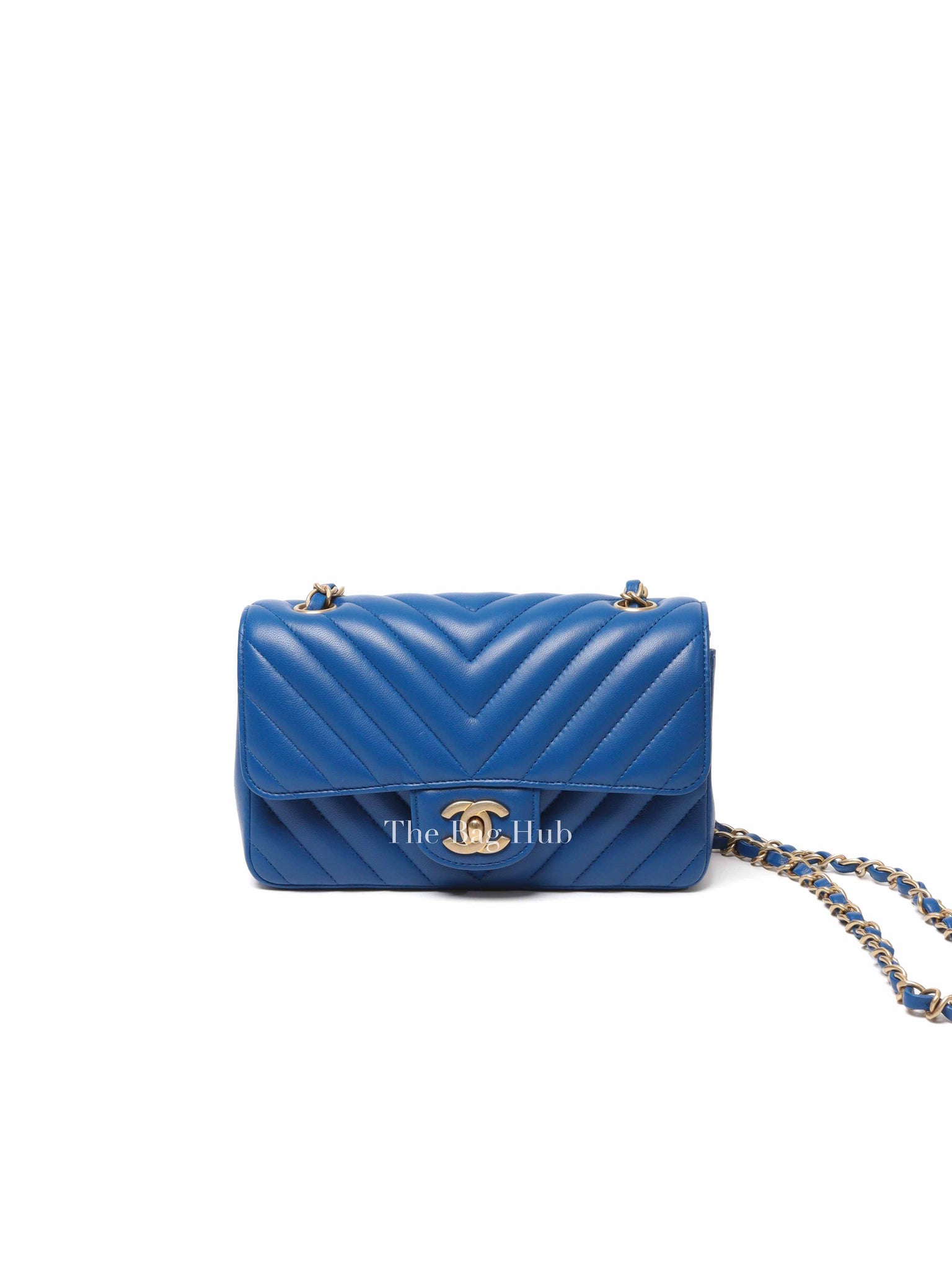 Chanel Blue Chevron Quilted Lambskin Leather Classic Rectangular Mini Flap Bag