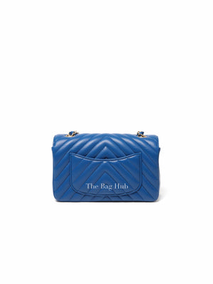 Chanel Blue Chevron Quilted Lambskin Leather Classic Rectangular Mini Flap Bag