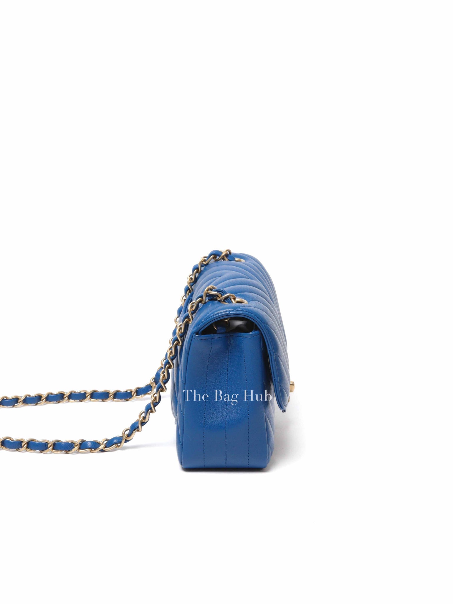 Chanel Blue Chevron Quilted Lambskin Leather Classic Rectangular Mini Flap Bag