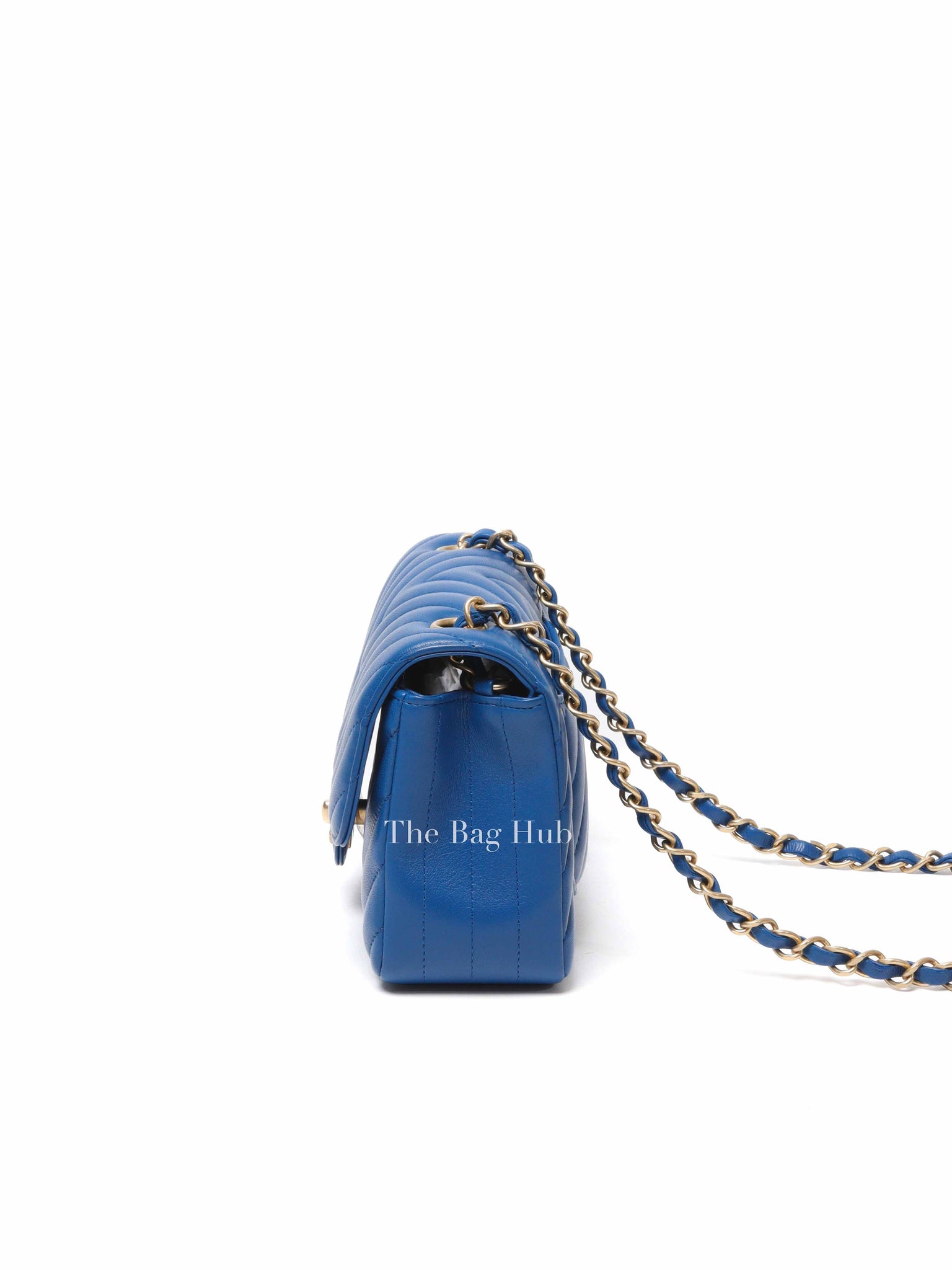 Chanel Blue Chevron Quilted Lambskin Leather Classic Rectangular Mini Flap Bag