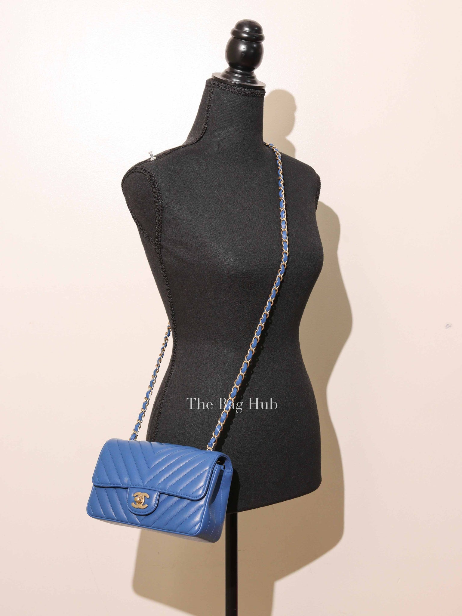 Chanel Blue Chevron Quilted Lambskin Leather Classic Rectangular Mini Flap Bag