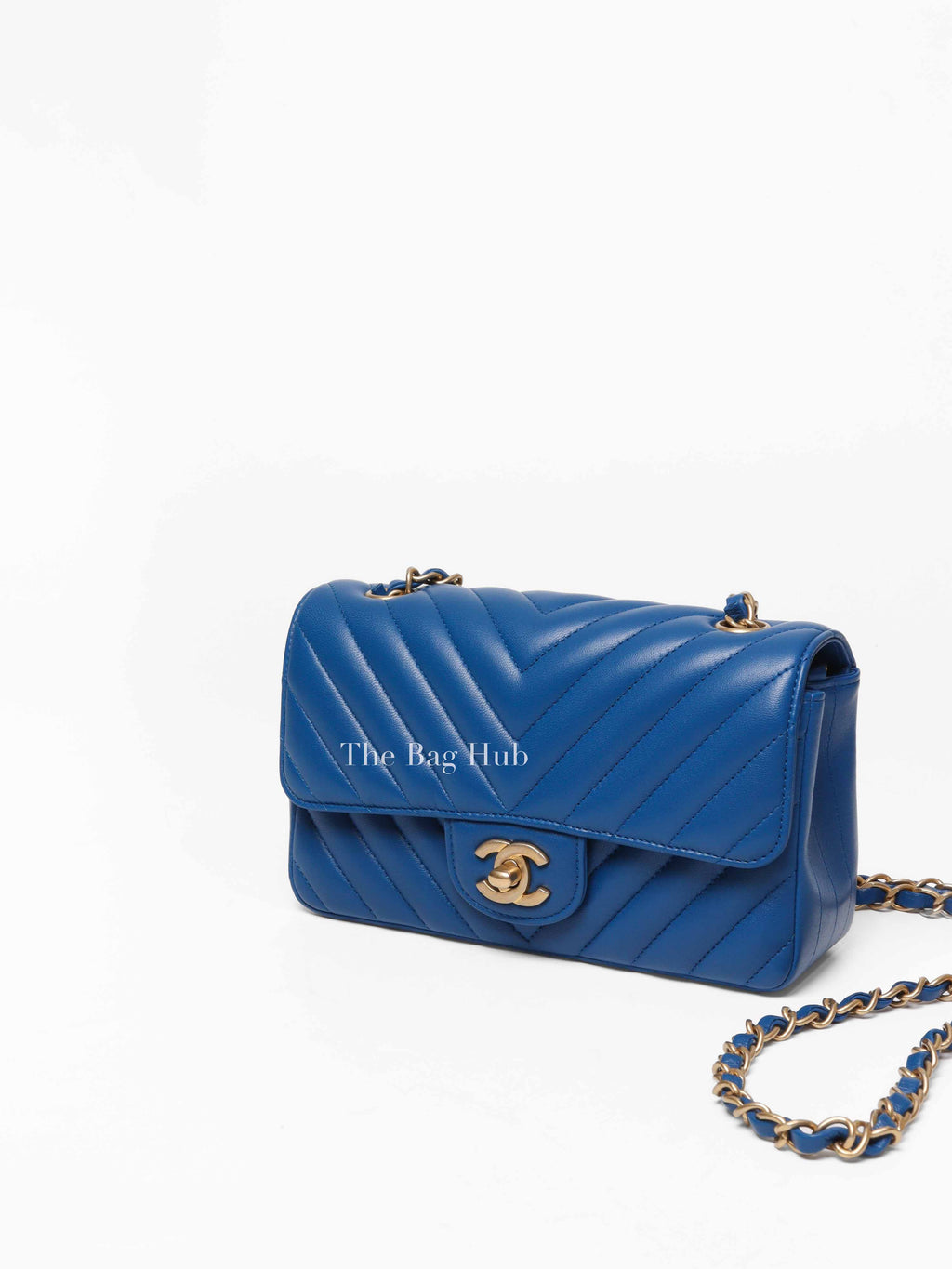 Chanel Blue Chevron Quilted Lambskin Leather Classic Rectangular Mini Flap Bag