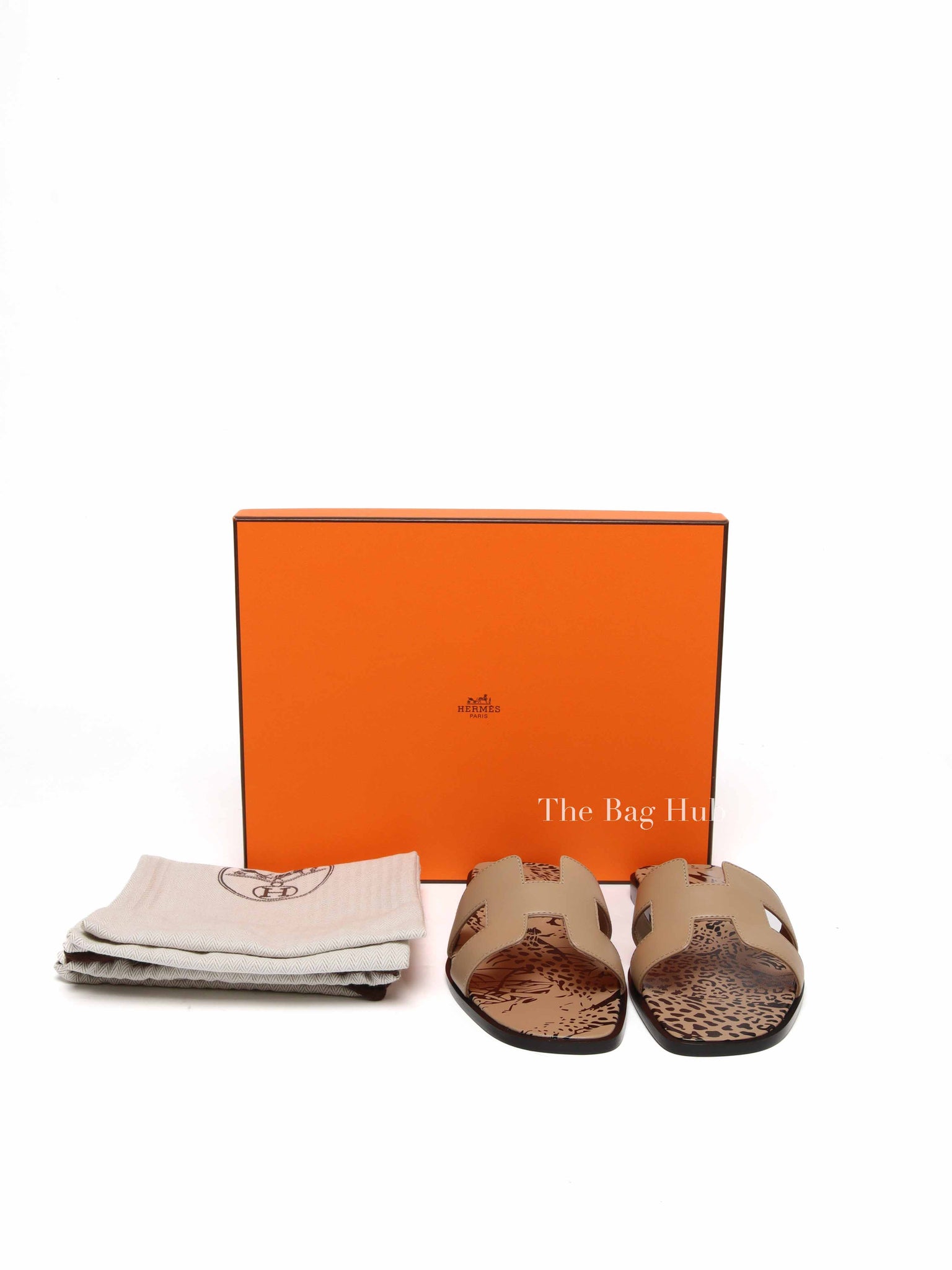 Hermes Beige Argile Leather Oran Sandals Size 37.5
