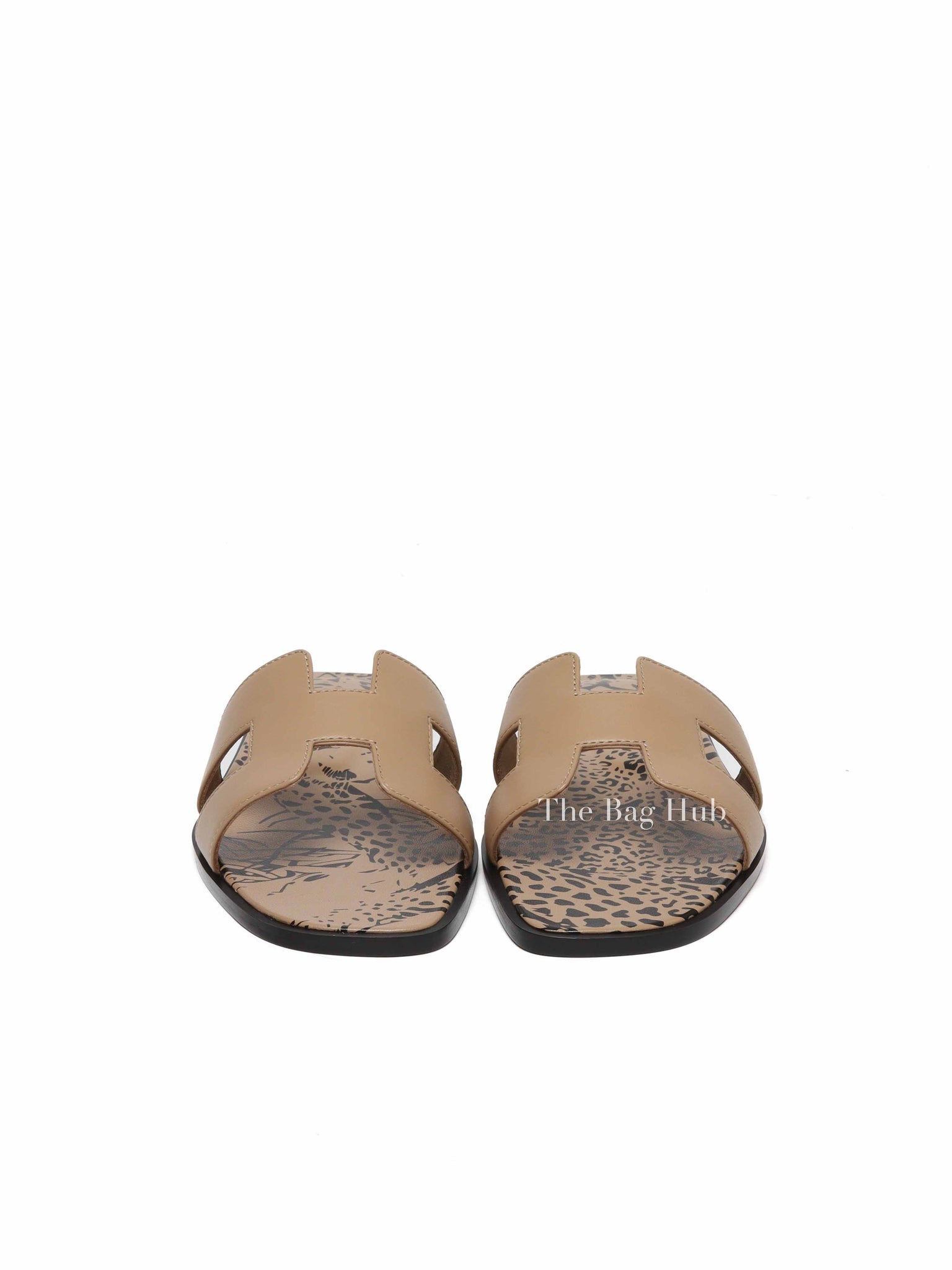 Hermes Beige Argile Leather Oran Sandals Size 37.5