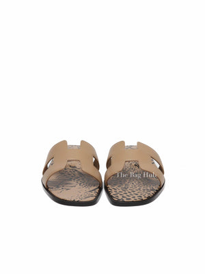 Hermes Beige Argile Leather Oran Sandals Size 37.5