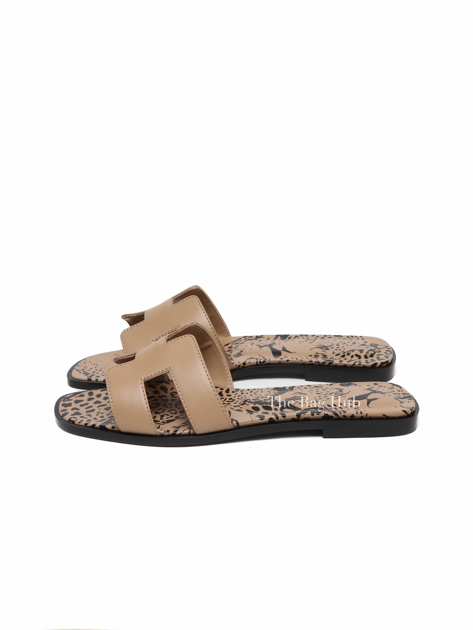 Hermes Beige Argile Leather Oran Sandals Size 37.5