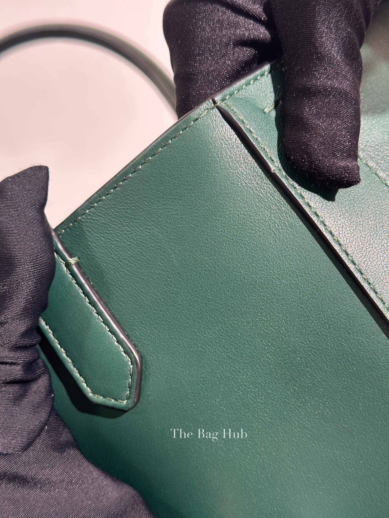 Valentino Green Leather VLogo Plaque Top Handle Bag