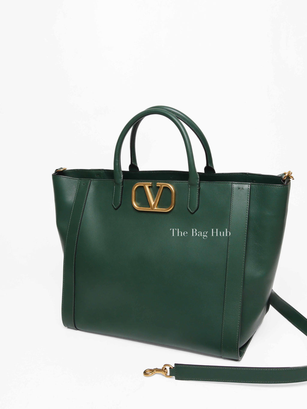 Valentino Green Leather VLogo Plaque Top Handle Bag