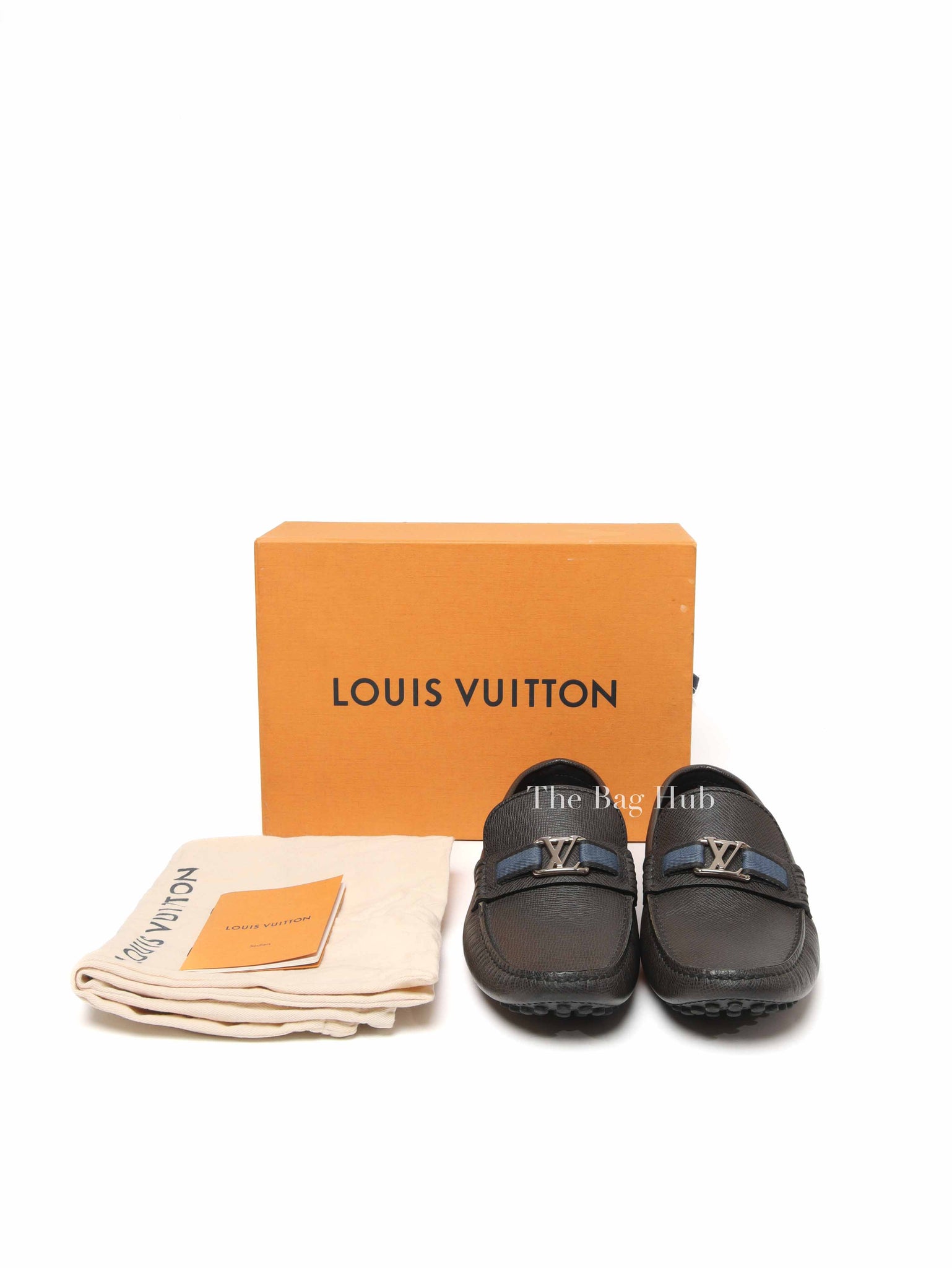 Louis Vuitton Dark Grey Leather Hockenheim Slip On Loafers Men's Size 6