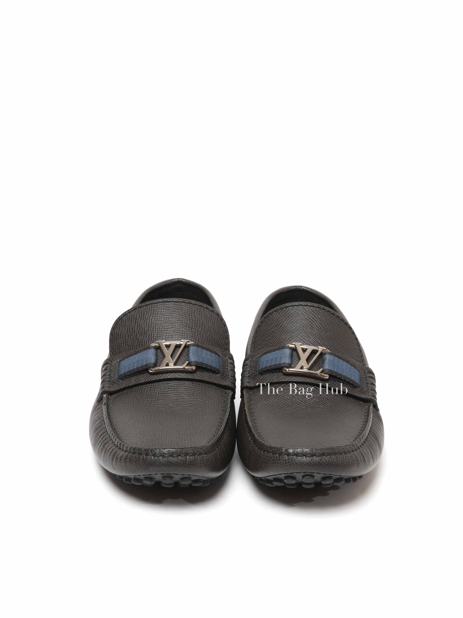 Louis Vuitton Dark Grey Leather Hockenheim Slip On Loafers Men's Size 6