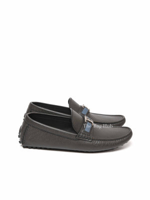 Louis Vuitton Dark Grey Leather Hockenheim Slip On Loafers Men's Size 6