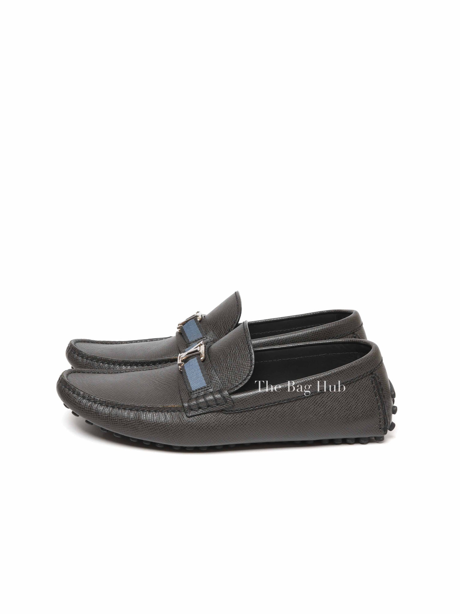 Louis Vuitton Dark Grey Leather Hockenheim Slip On Loafers Men's Size 6