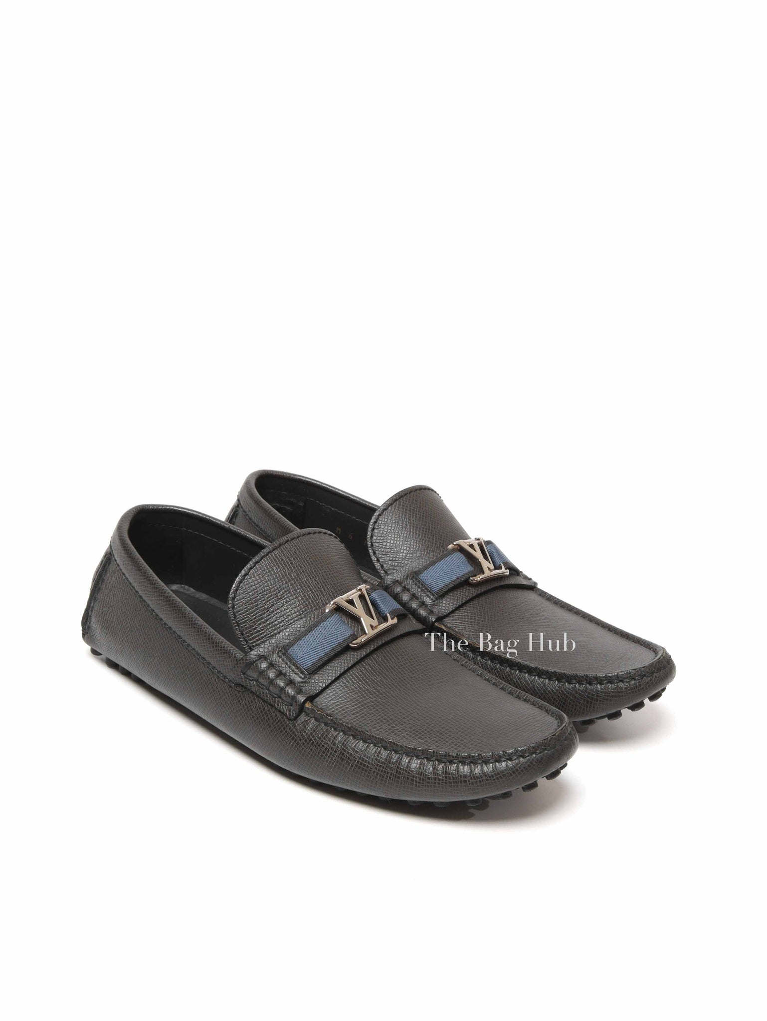 Louis Vuitton Dark Grey Leather Hockenheim Slip On Loafers Men's Size 6