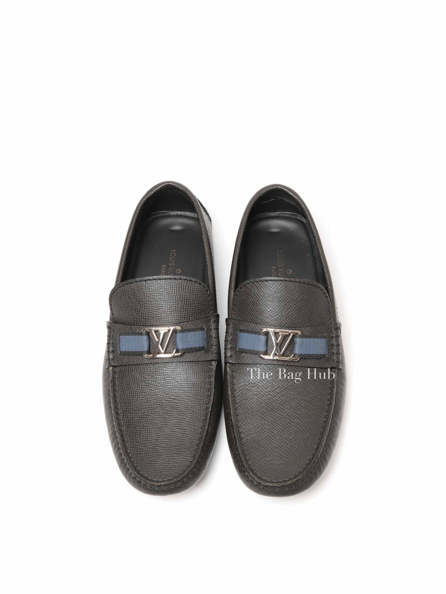 Louis Vuitton Dark Grey Leather Hockenheim Slip On Loafers Men's Size 6