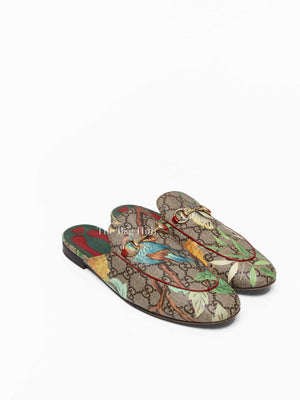Gucci Grey GG Coated Canvas Tian Princetown Flat Sandals Size 36.5