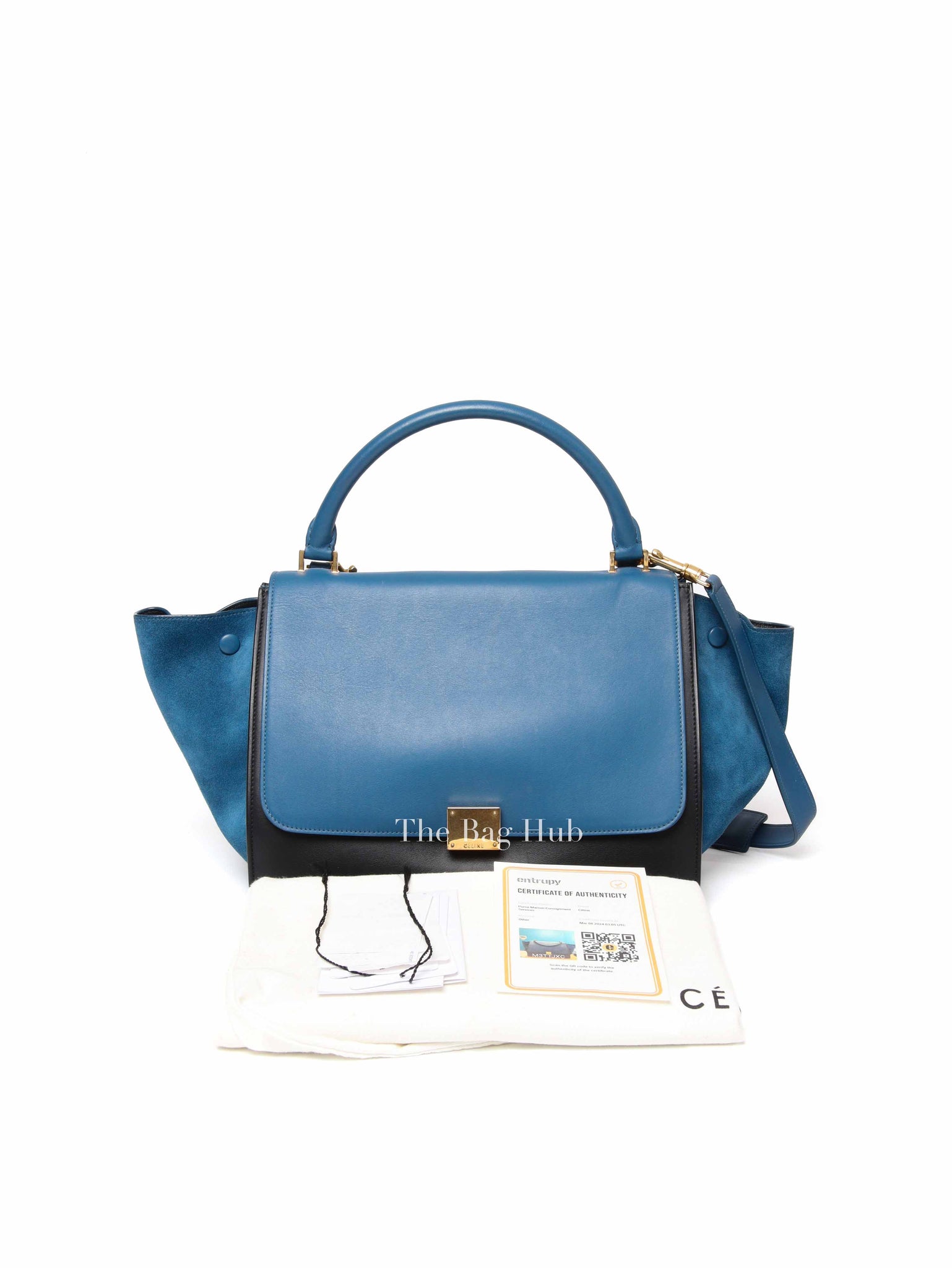Celine Black Blue Leather Trapeze Medium Bag