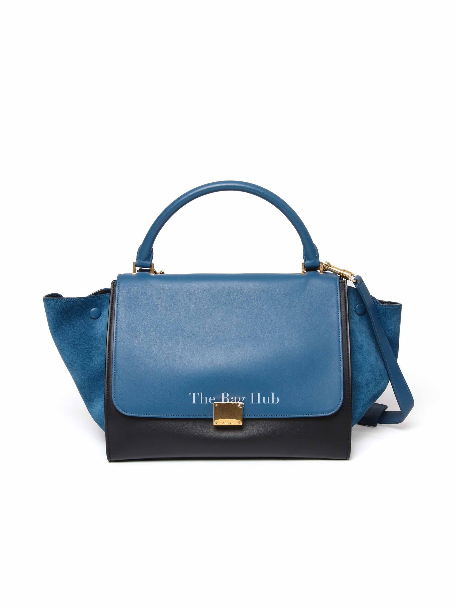 Celine Black Blue Leather Trapeze Medium Bag