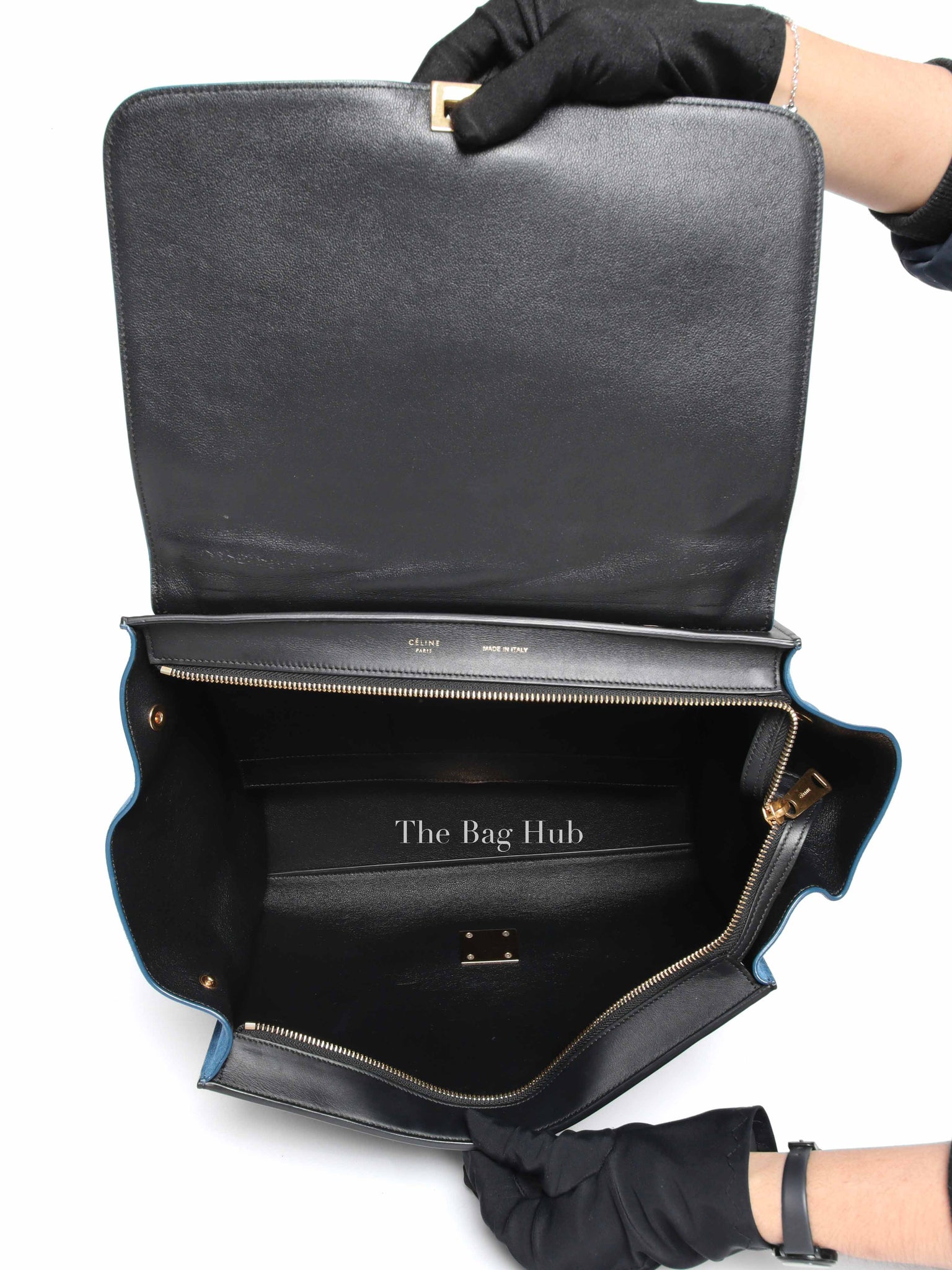Celine Black Blue Leather Trapeze Medium Bag