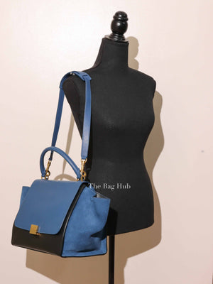 Celine Black Blue Leather Trapeze Medium Bag