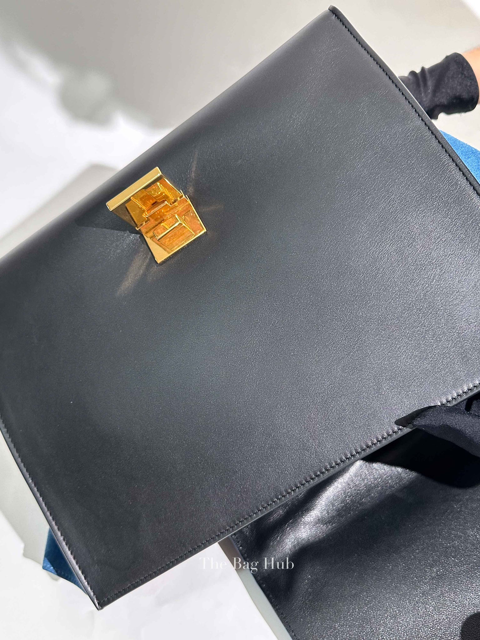 Celine Black Blue Leather Trapeze Medium Bag
