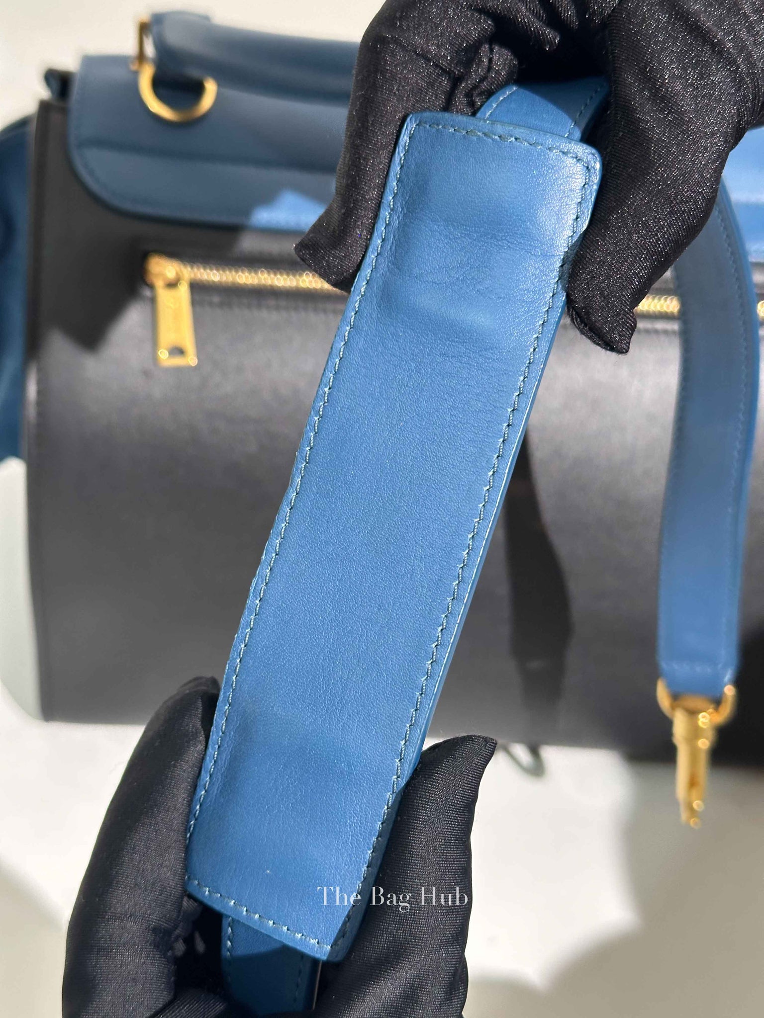 Celine Black Blue Leather Trapeze Medium Bag