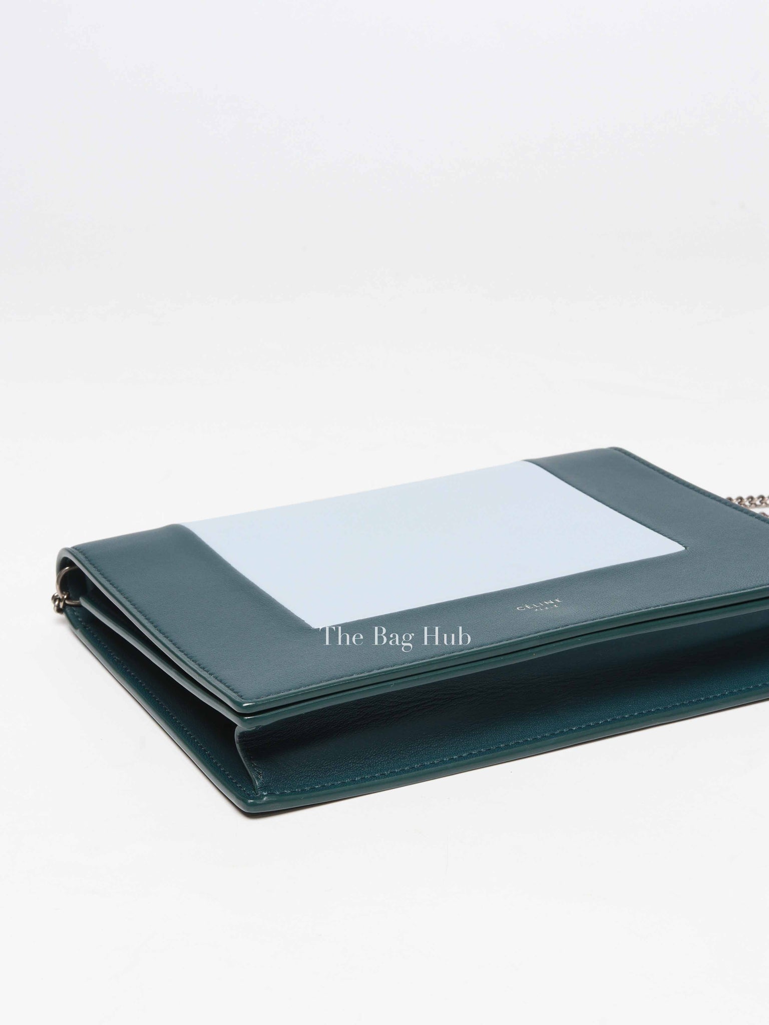 Celine Dark Green Smooth Lambskin Frame Evening Chain Clutch Bag