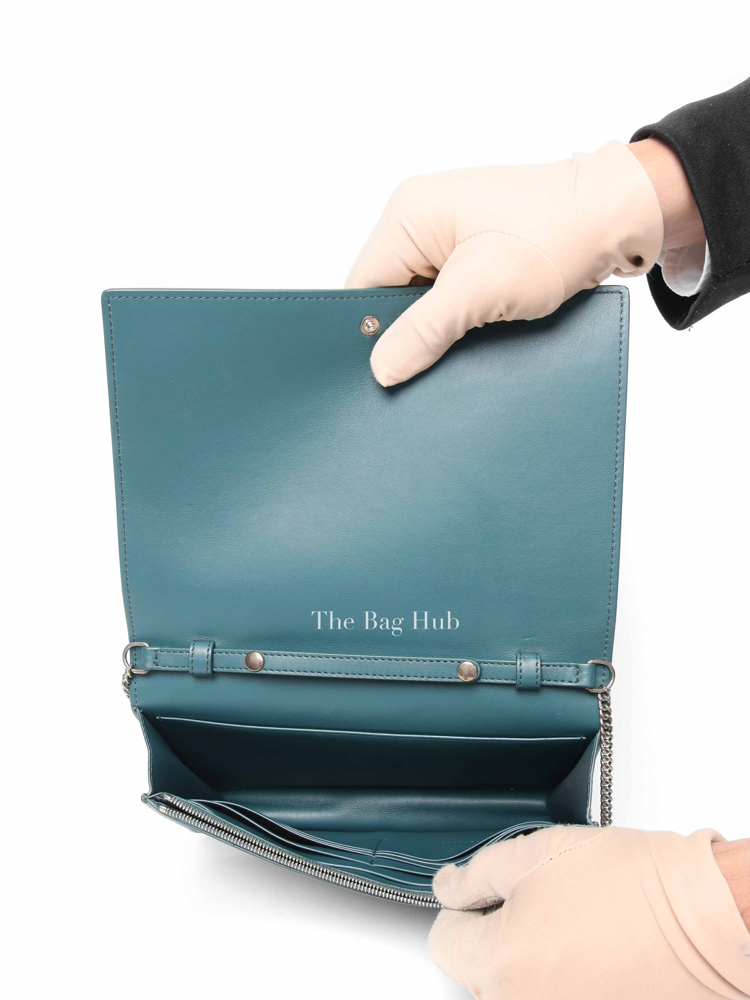 Celine Dark Green Smooth Lambskin Frame Evening Chain Clutch Bag