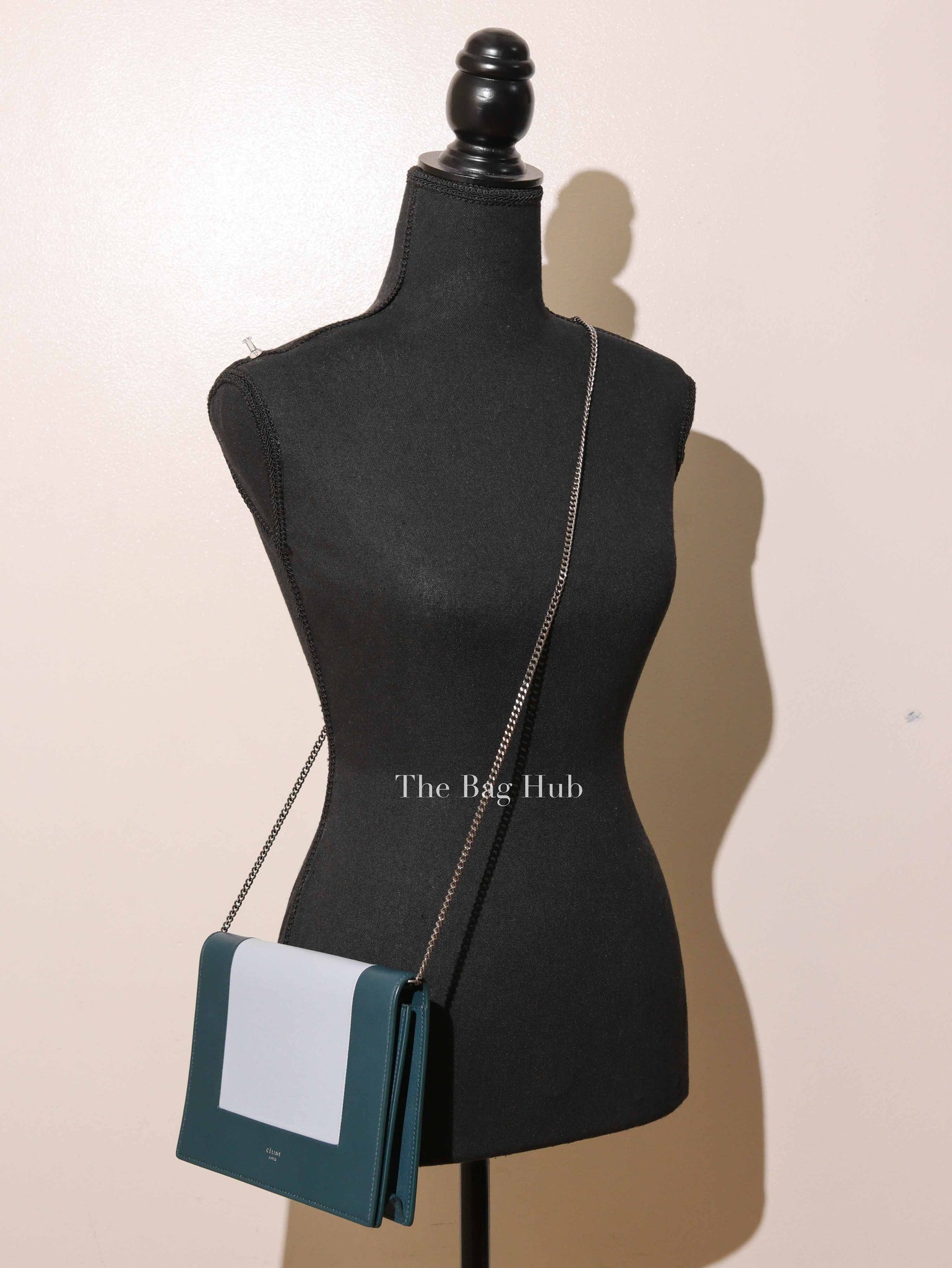 Celine Dark Green Smooth Lambskin Frame Evening Chain Clutch Bag