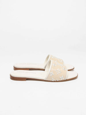 Louis Vuitton White Monogram Embossed Canvas Revival Flat Mules Size 39