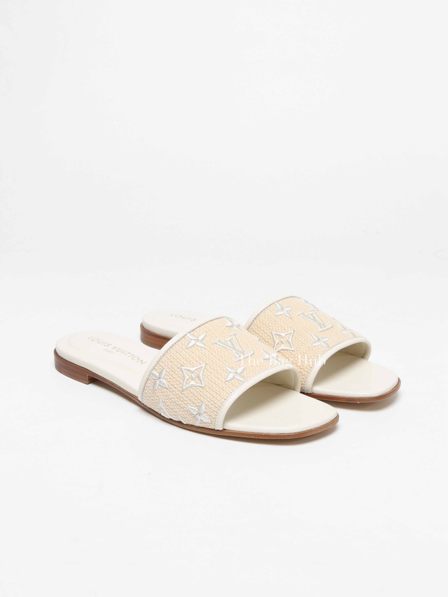 Louis Vuitton White Monogram Embossed Canvas Revival Flat Mules Size 39
