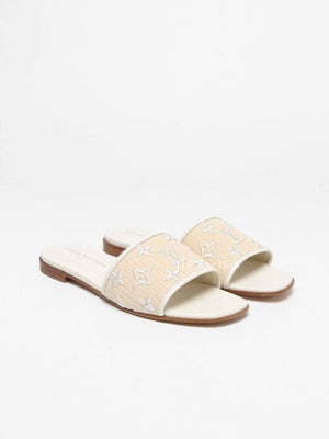 Louis Vuitton White Monogram Embossed Canvas Revival Flat Mules Size 39