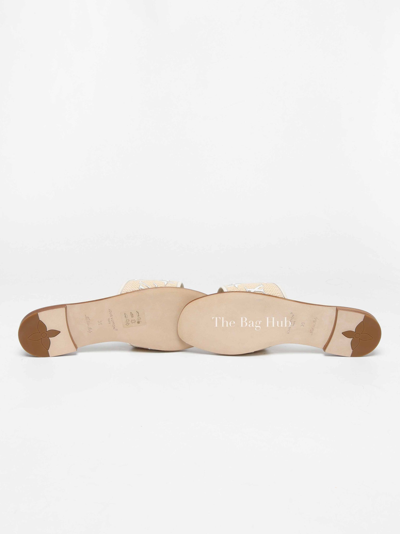 Louis Vuitton White Monogram Embossed Canvas Revival Flat Mules Size 39