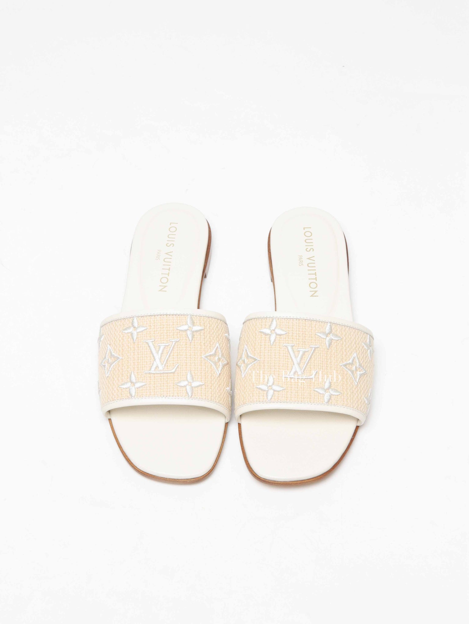 Louis Vuitton White Monogram Embossed Canvas Revival Flat Mules Size 39