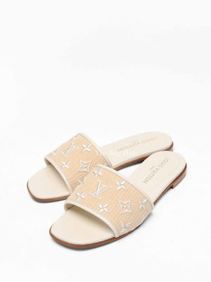 Louis Vuitton White Monogram Embossed Canvas Revival Flat Mules Size 39