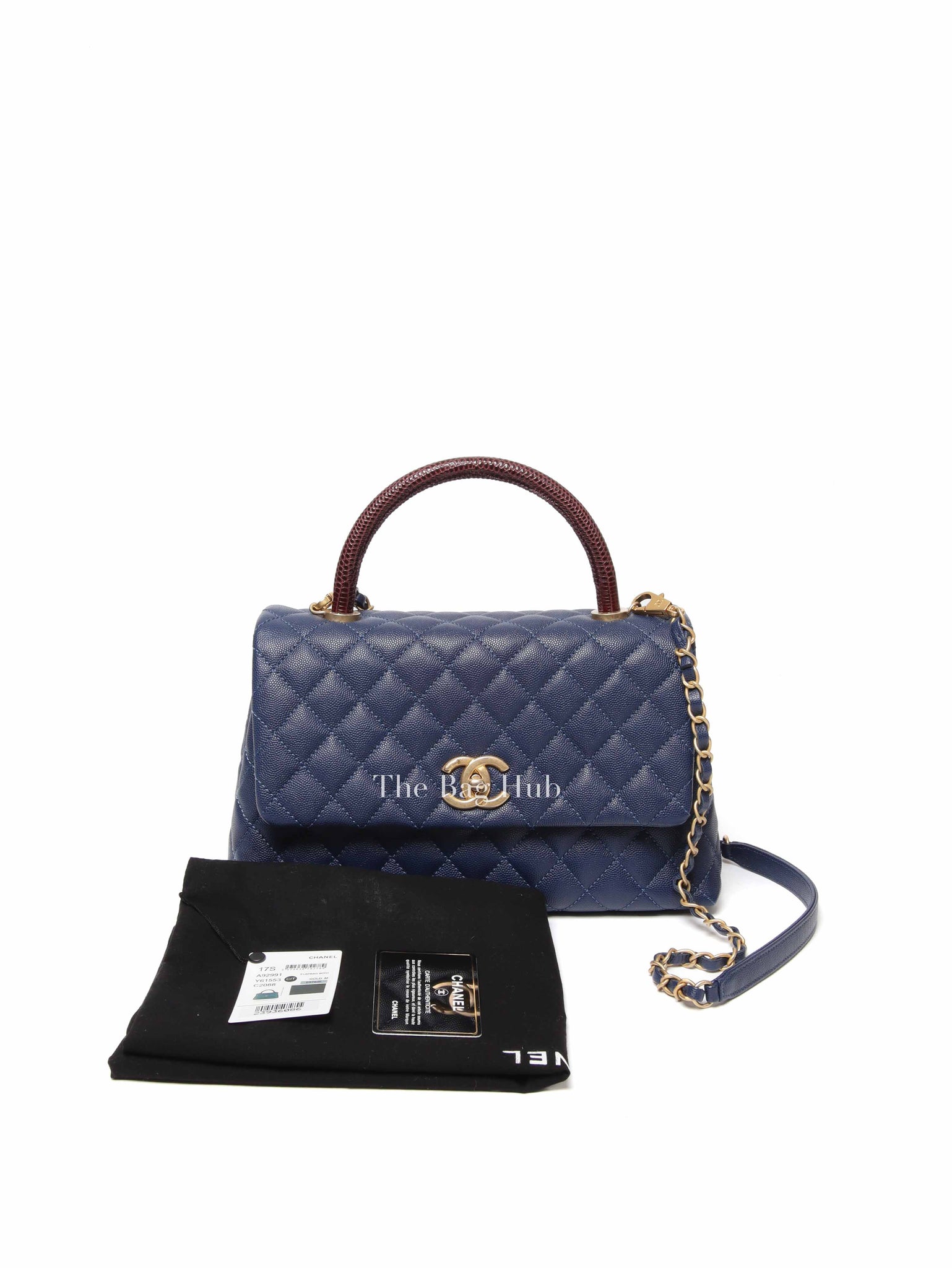 Chanel Navy Blue Caviar Leather CC Coco Handle Lizard Touch Small Bag
