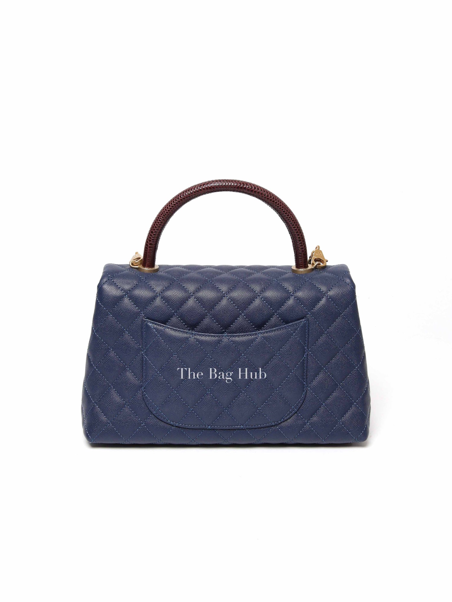 Chanel Navy Blue Caviar Leather CC Coco Handle Lizard Touch Small Bag