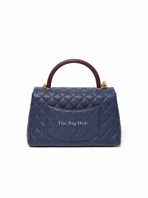 Chanel Navy Blue Caviar Leather CC Coco Handle Lizard Touch Small Bag