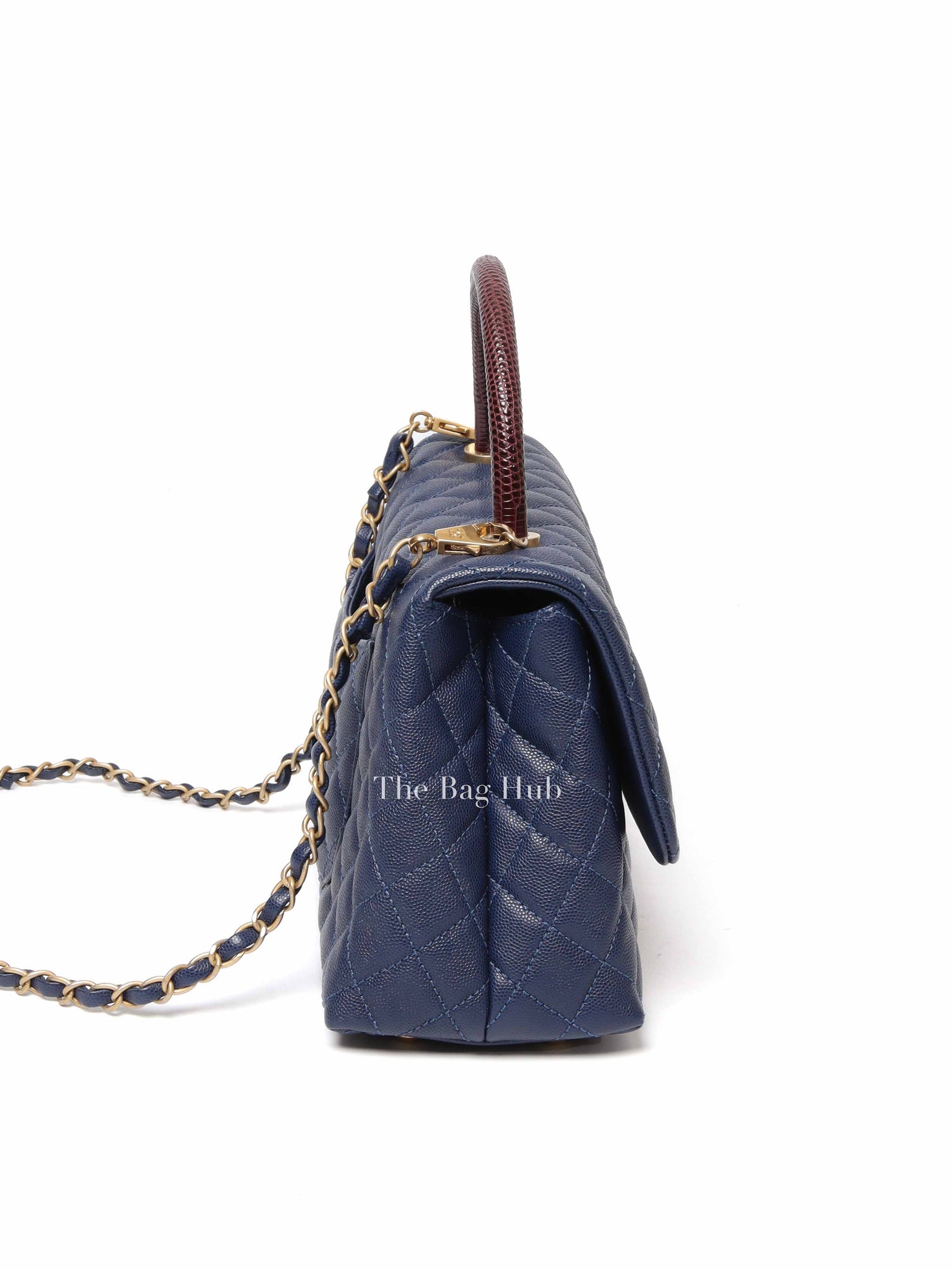 Chanel Navy Blue Caviar Leather CC Coco Handle Lizard Touch Small Bag