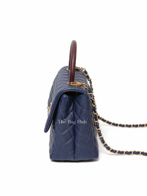 Chanel Navy Blue Caviar Leather CC Coco Handle Lizard Touch Small Bag