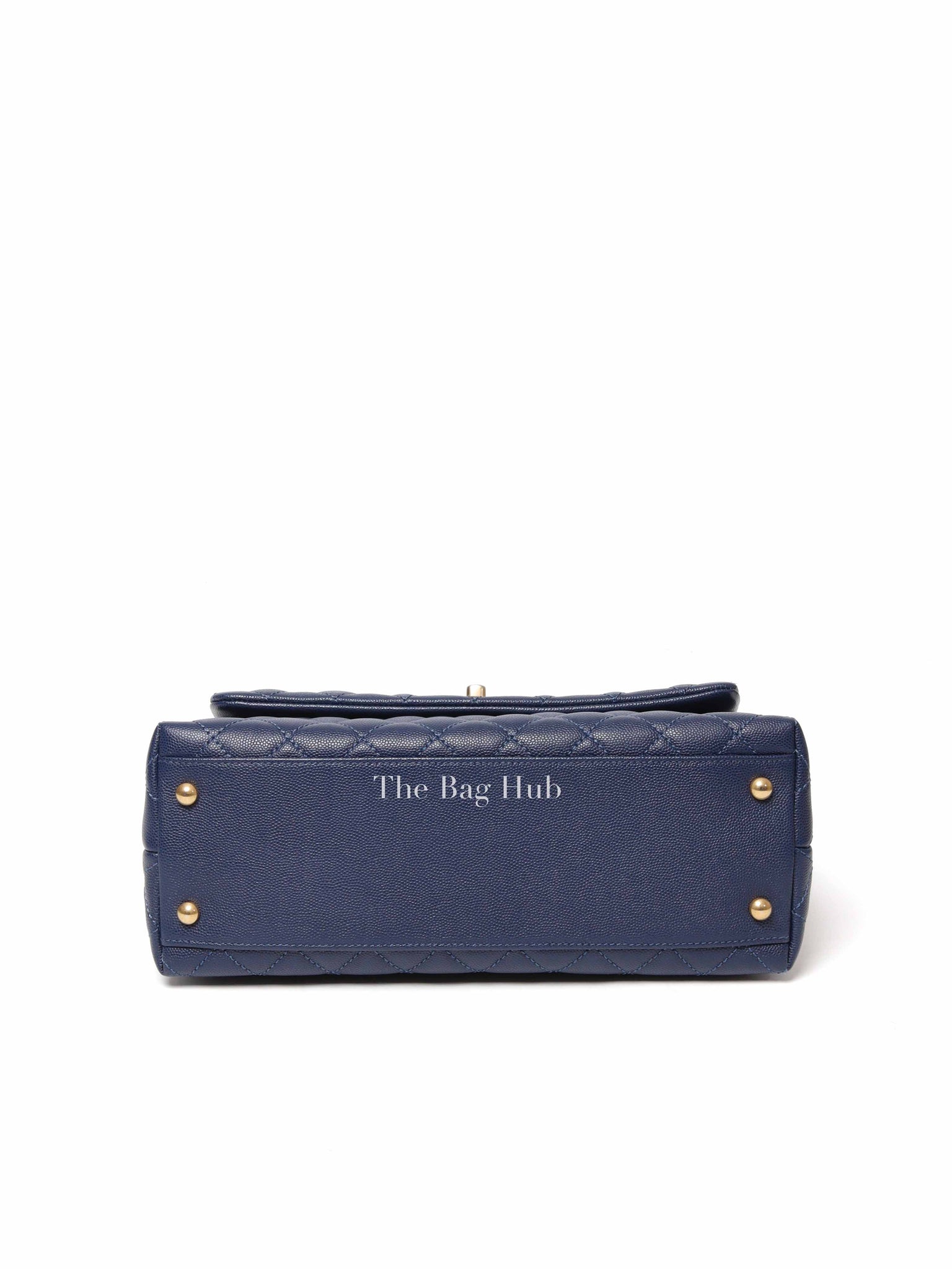 Chanel Navy Blue Caviar Leather CC Coco Handle Lizard Touch Small Bag