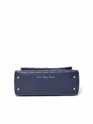 Chanel Navy Blue Caviar Leather CC Coco Handle Lizard Touch Small Bag