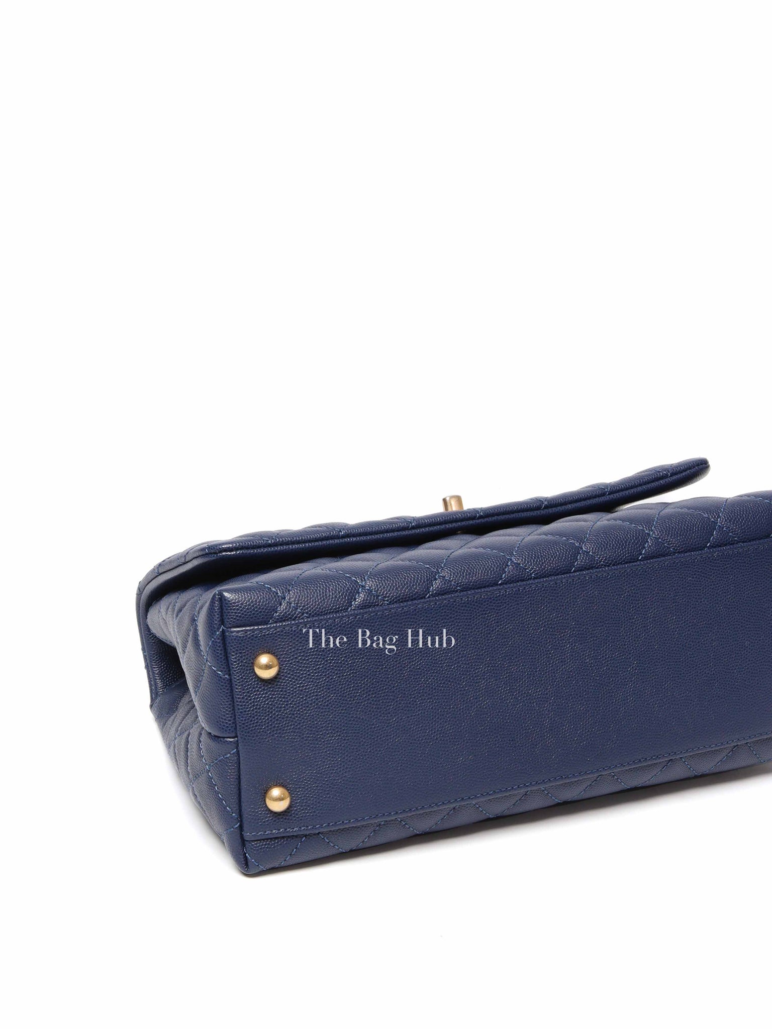 Chanel Navy Blue Caviar Leather CC Coco Handle Lizard Touch Small Bag