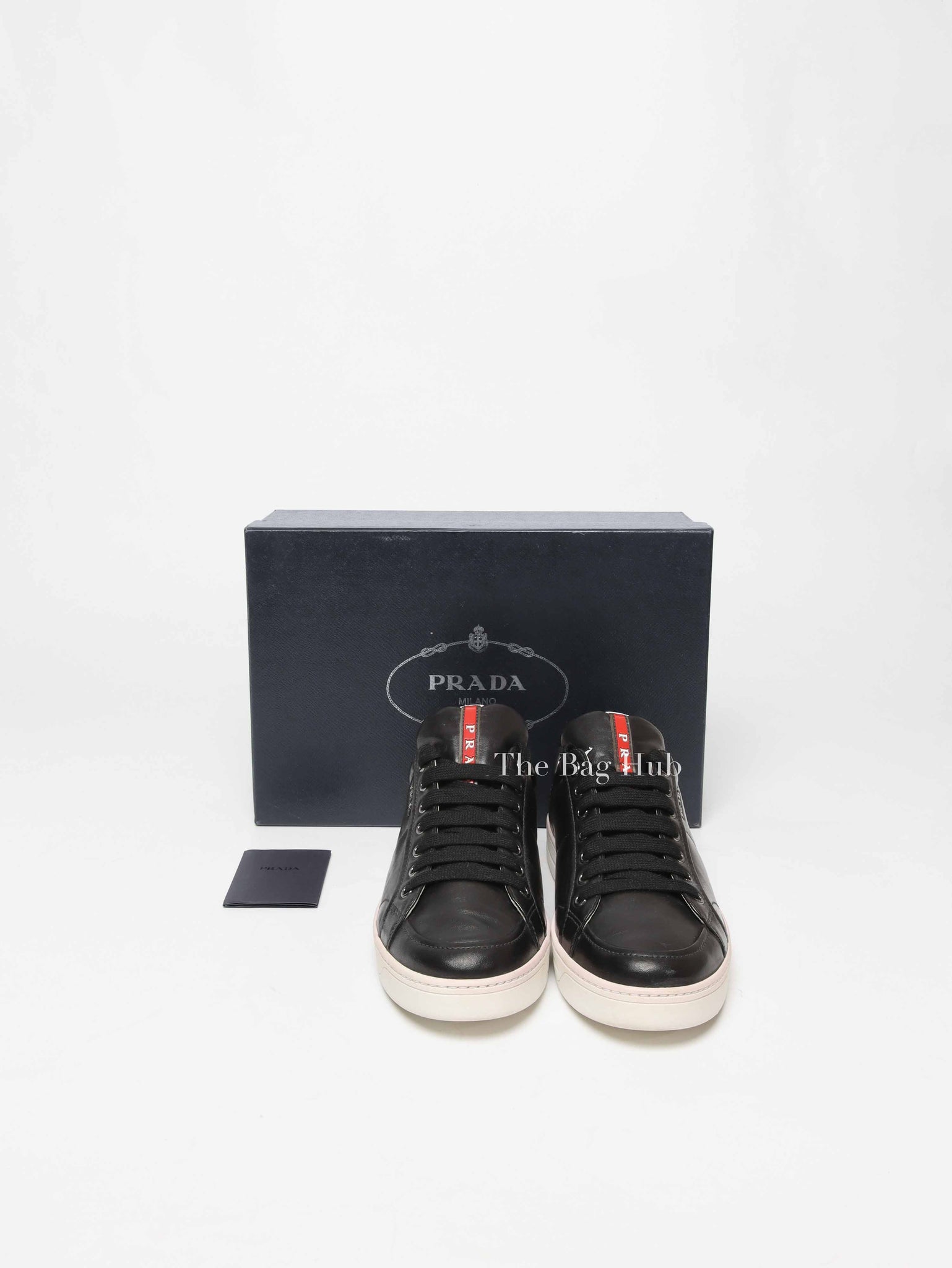 Prada Black Leather Low Top Sneakers Size 39.5