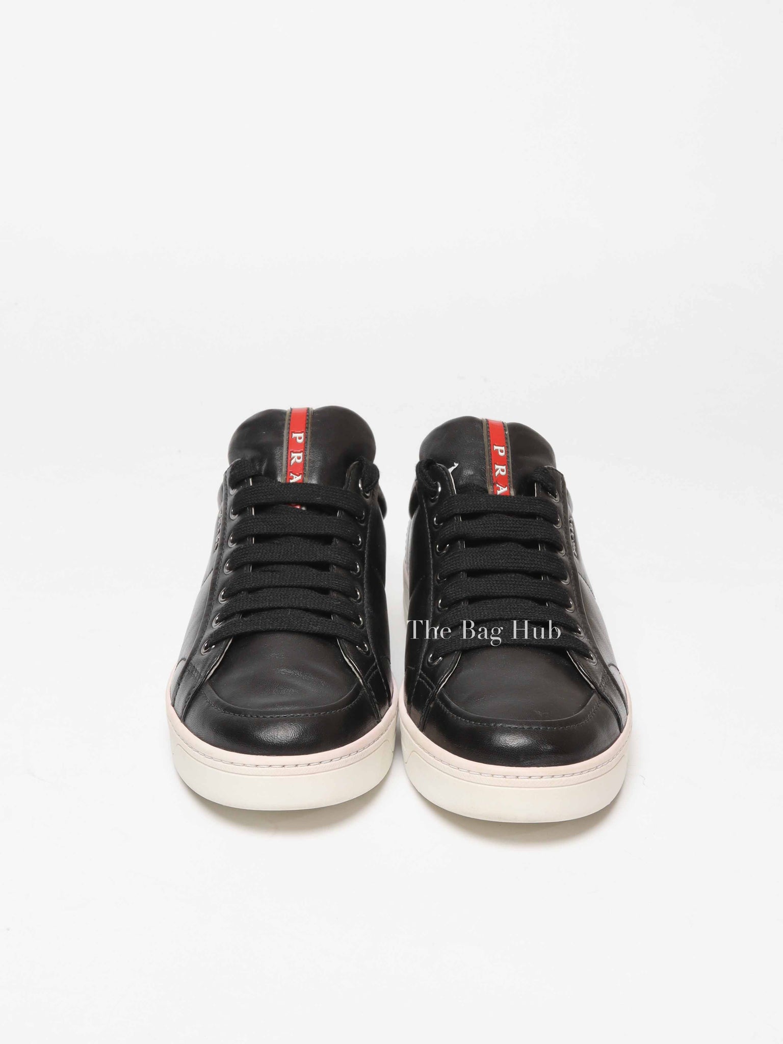 Prada Black Leather Low Top Sneakers Size 39.5