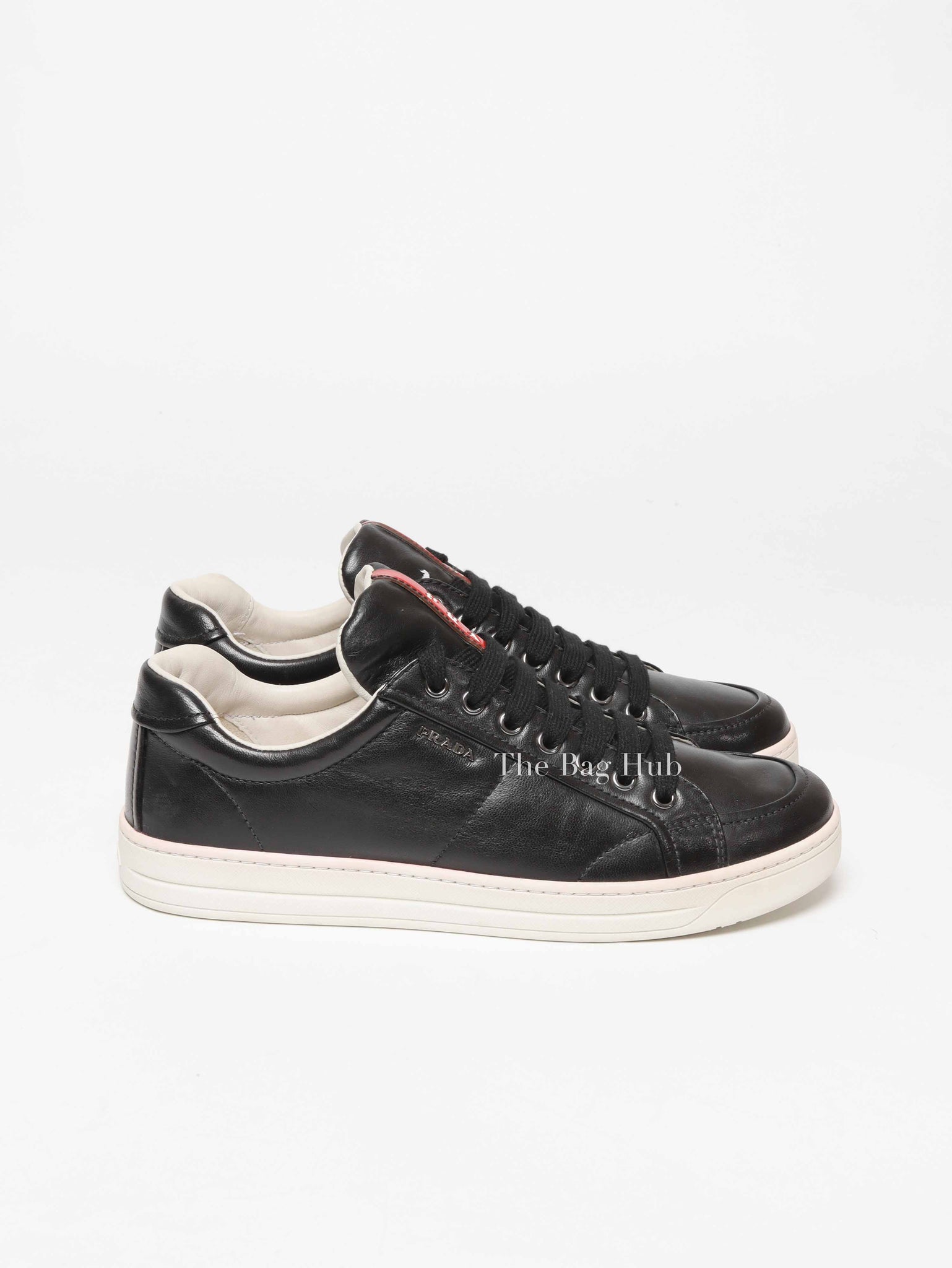 Prada Black Leather Low Top Sneakers Size 39.5
