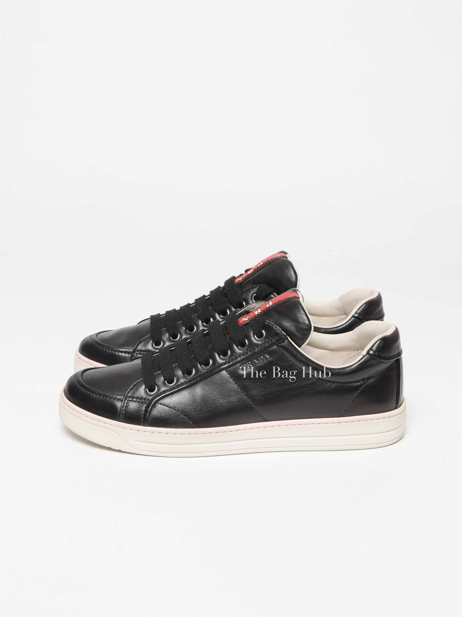 Prada Black Leather Low Top Sneakers Size 39.5