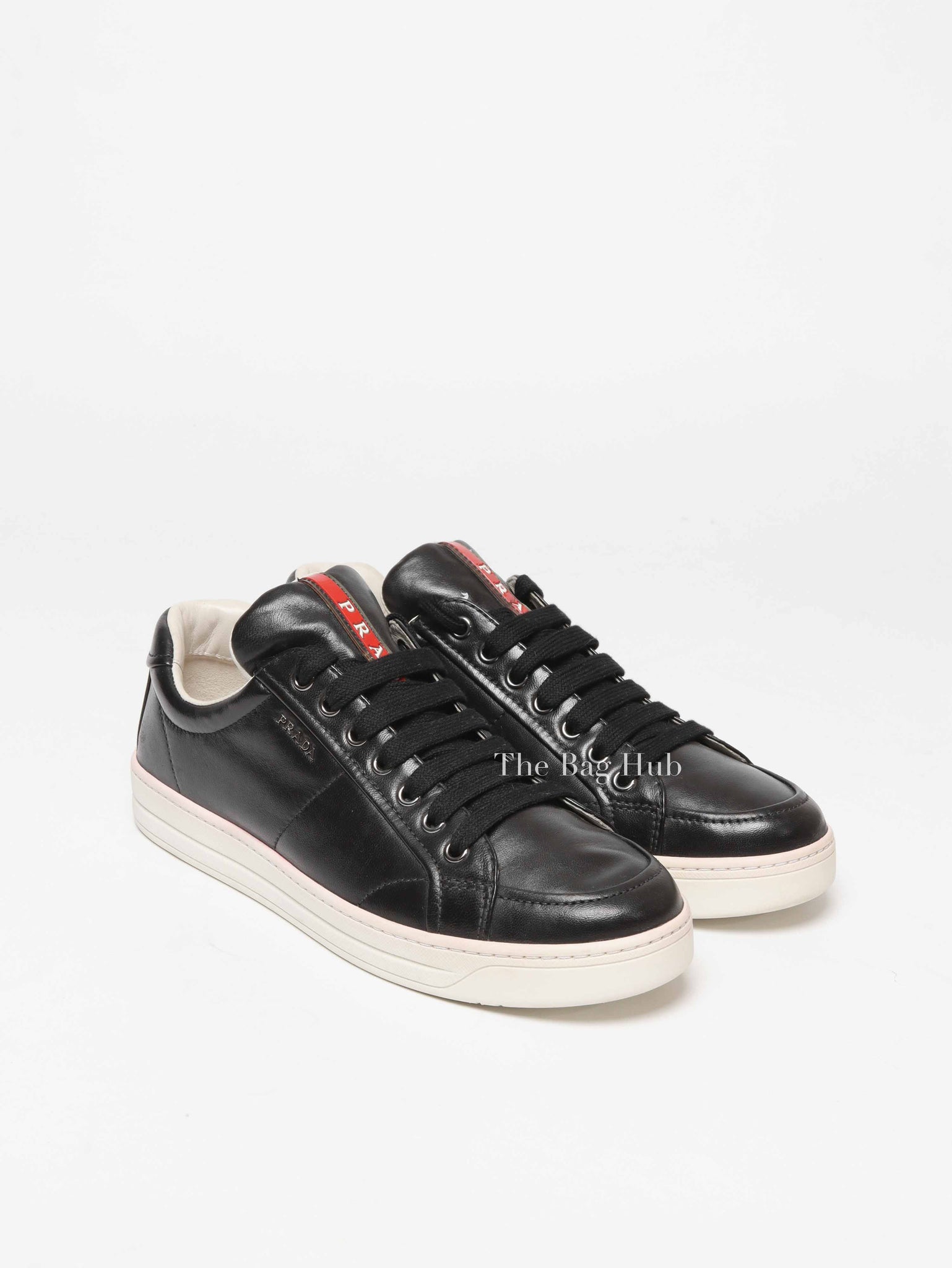 Prada Black Leather Low Top Sneakers Size 39.5